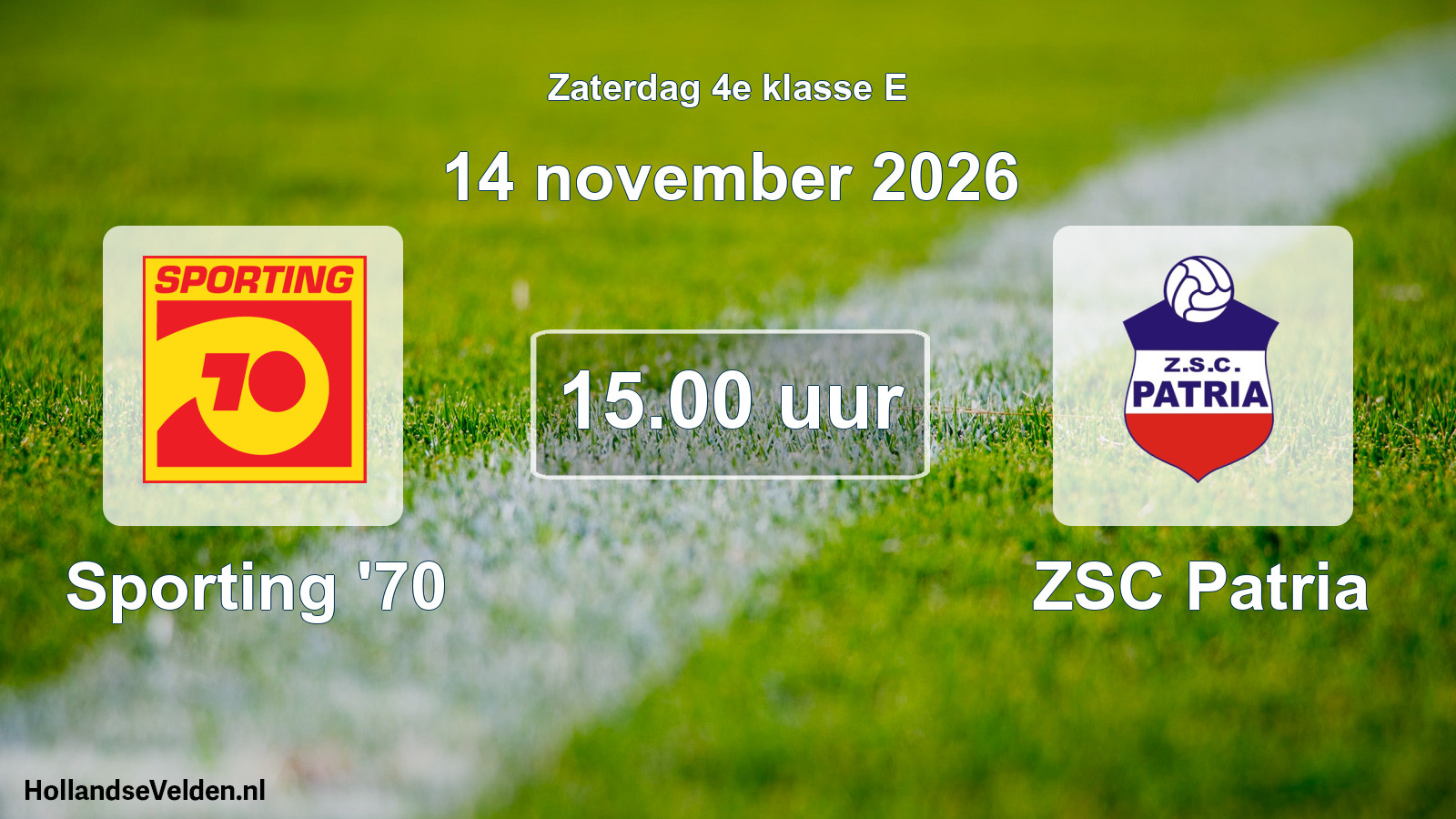 Geplande wedstrijd: Sporting '70 - ZSC Patria (14 november 2026)