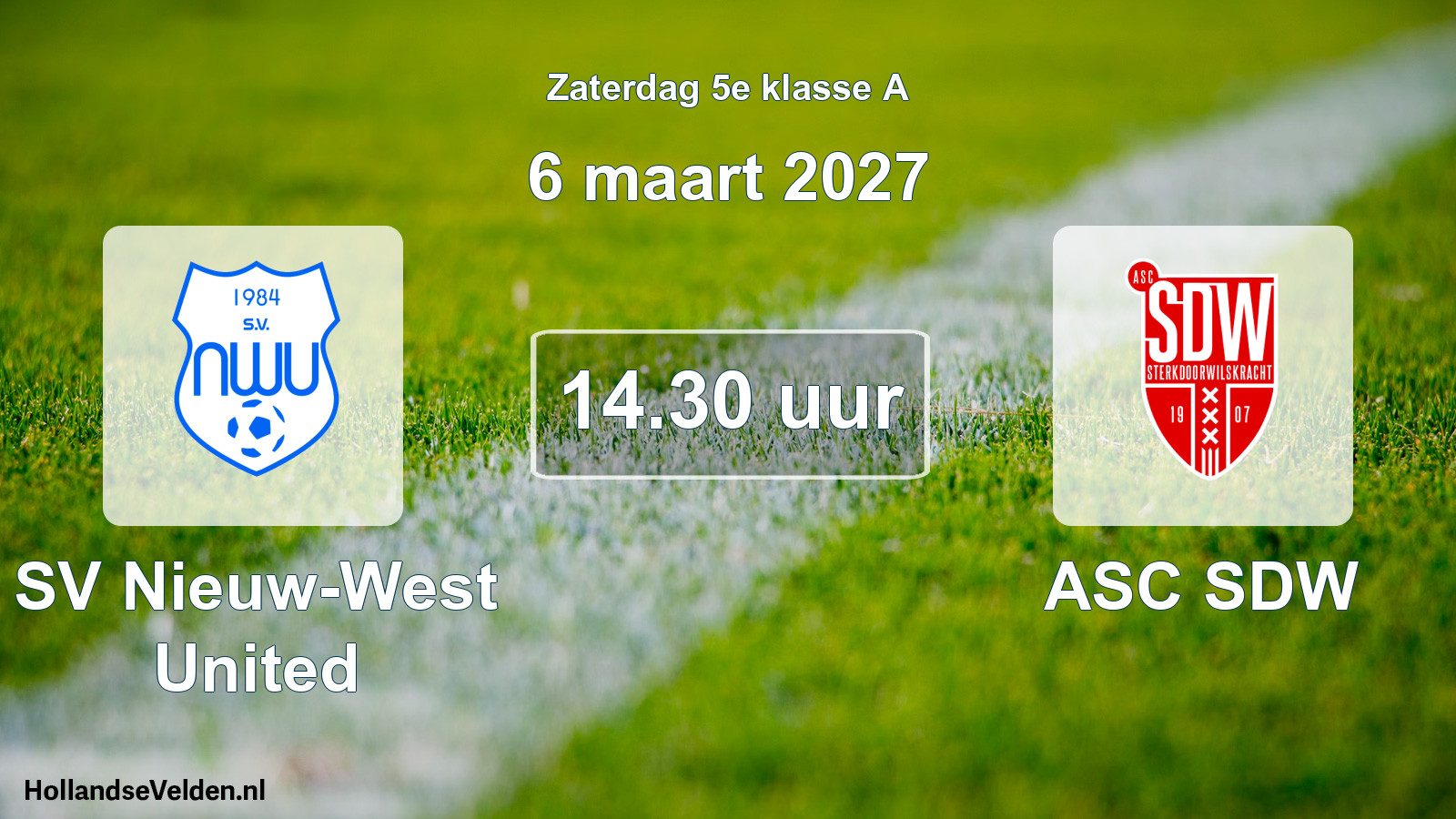 Geplande wedstrijd: SV Nieuw-West United - ASC SDW (6 maart 2027)