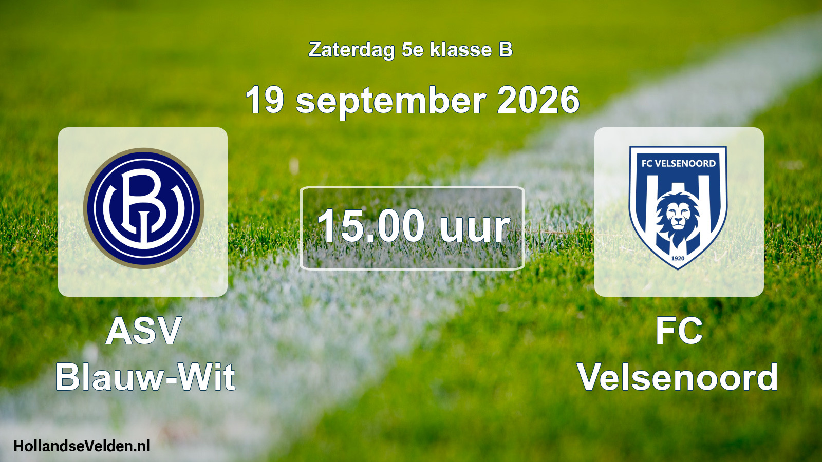 Geplande wedstrijd: ASV Blauw-Wit - FC Velsenoord (19 september 2026)