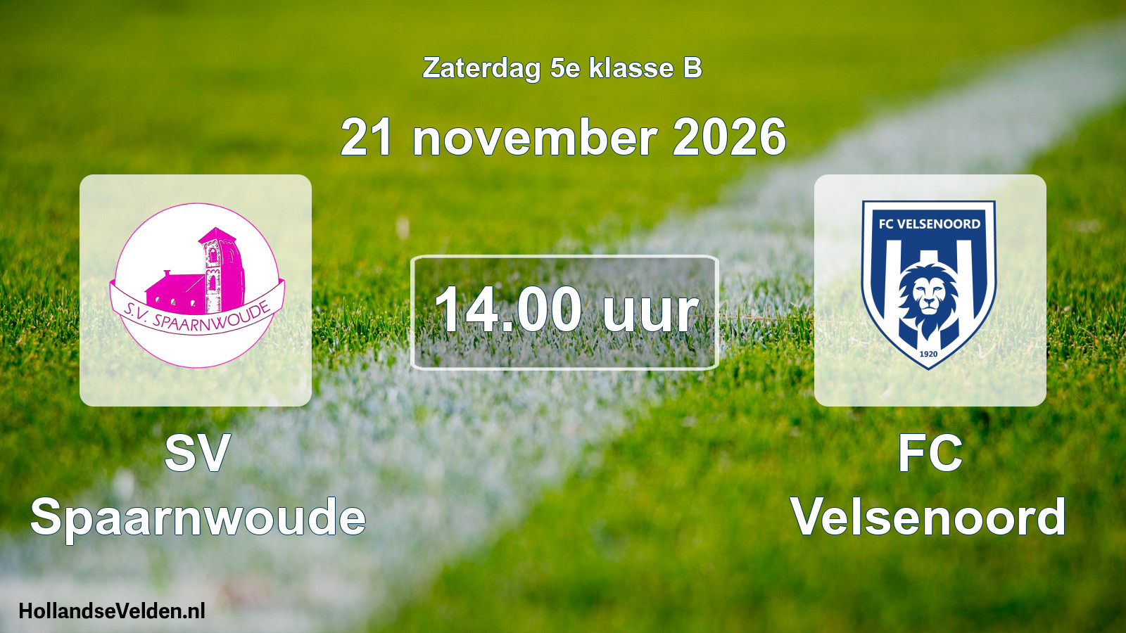 Geplande wedstrijd: SV Spaarnwoude - FC Velsenoord (21 november 2026)