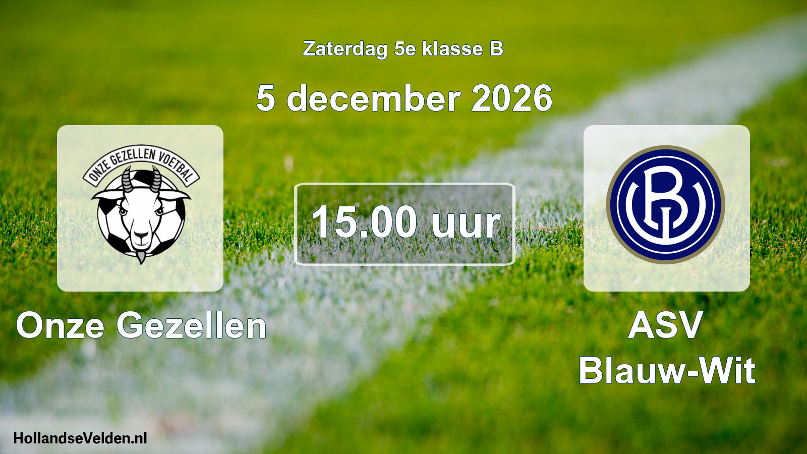 Geplande wedstrijd: Onze Gezellen - ASV Blauw-Wit (5 december 2026)