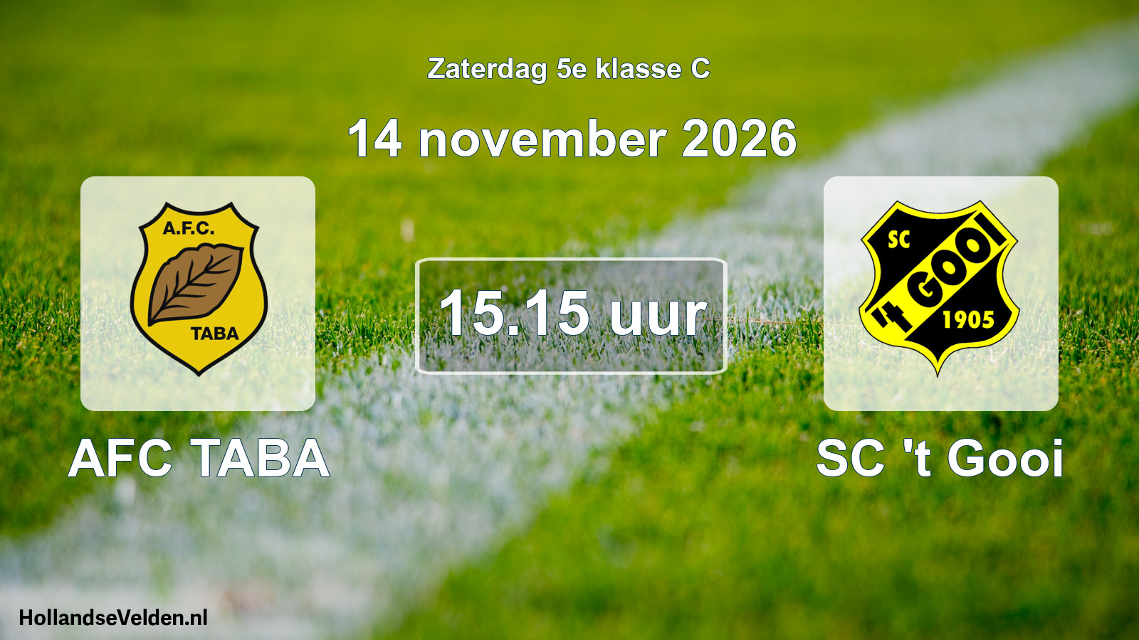 Geplande wedstrijd: AFC TABA - SC 't Gooi (14 november 2026)