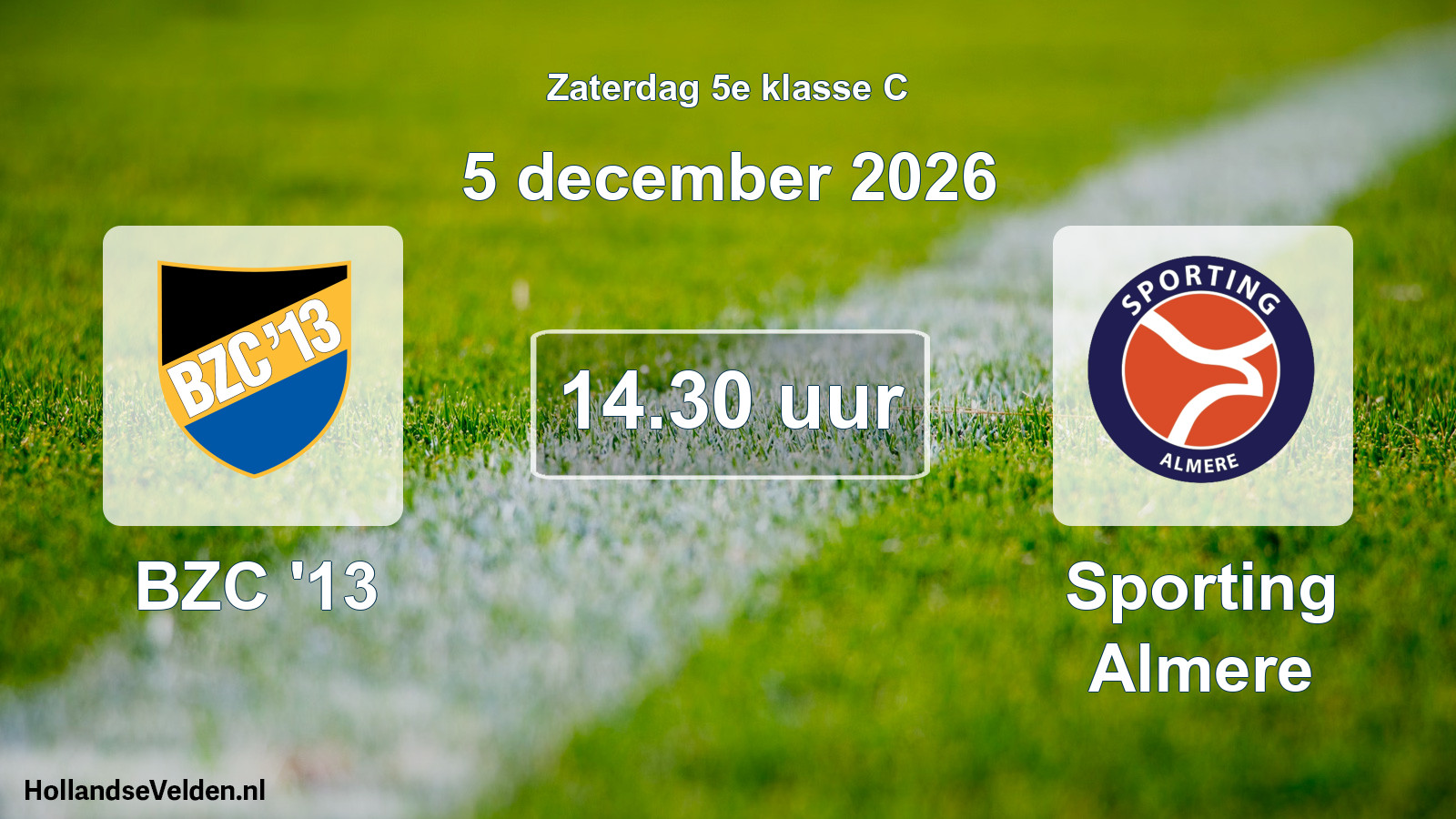 Geplande wedstrijd: BZC '13 - Sporting Almere (5 december 2026)