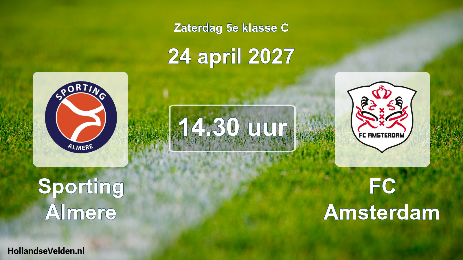Geplande wedstrijd: Sporting Almere - FC Amsterdam (24 april 2027)