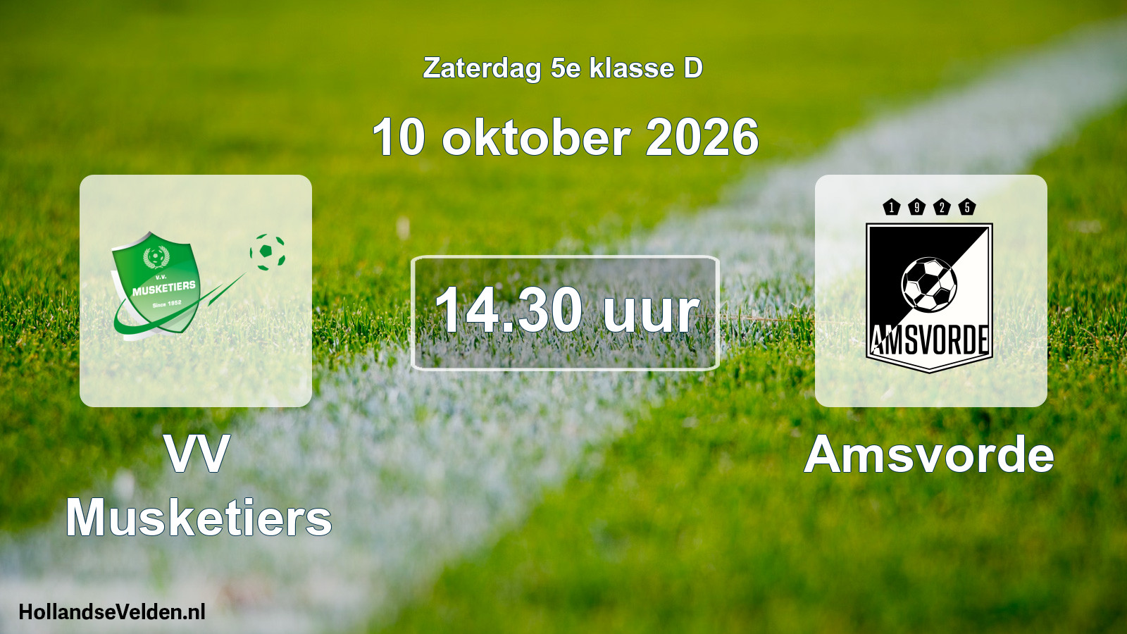 Geplande wedstrijd: VV Musketiers - Amsvorde (10 oktober 2026)