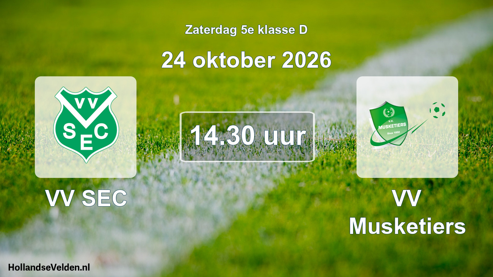 Geplande wedstrijd: VV SEC - VV Musketiers (24 oktober 2026)