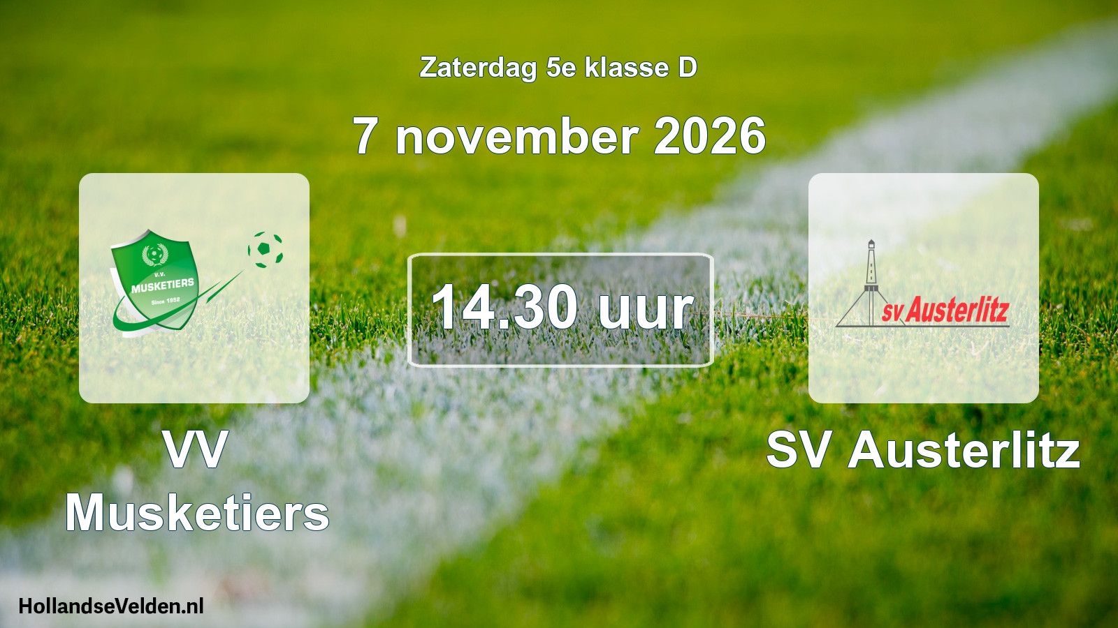 Geplande wedstrijd: VV Musketiers - SV Austerlitz (7 november 2026)