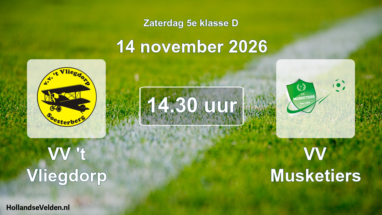 Geplande wedstrijd: VV 't Vliegdorp - VV Musketiers (14 november 2026)