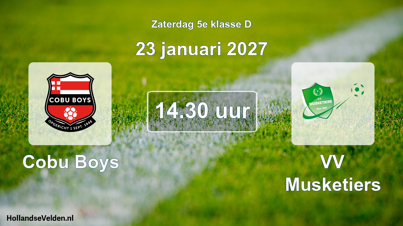 Geplande wedstrijd: Cobu Boys - VV Musketiers (23 januari 2027)