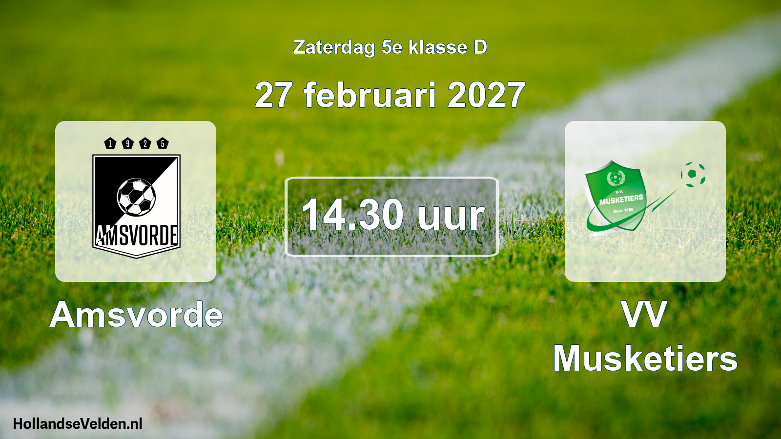 Geplande wedstrijd: Amsvorde - VV Musketiers (27 februari 2027)