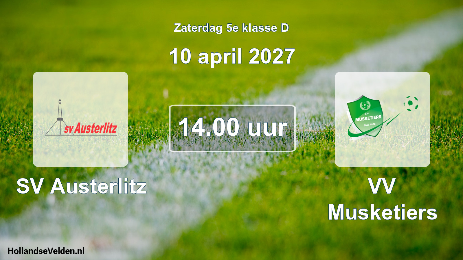 Geplande wedstrijd: SV Austerlitz - VV Musketiers (10 april 2027)