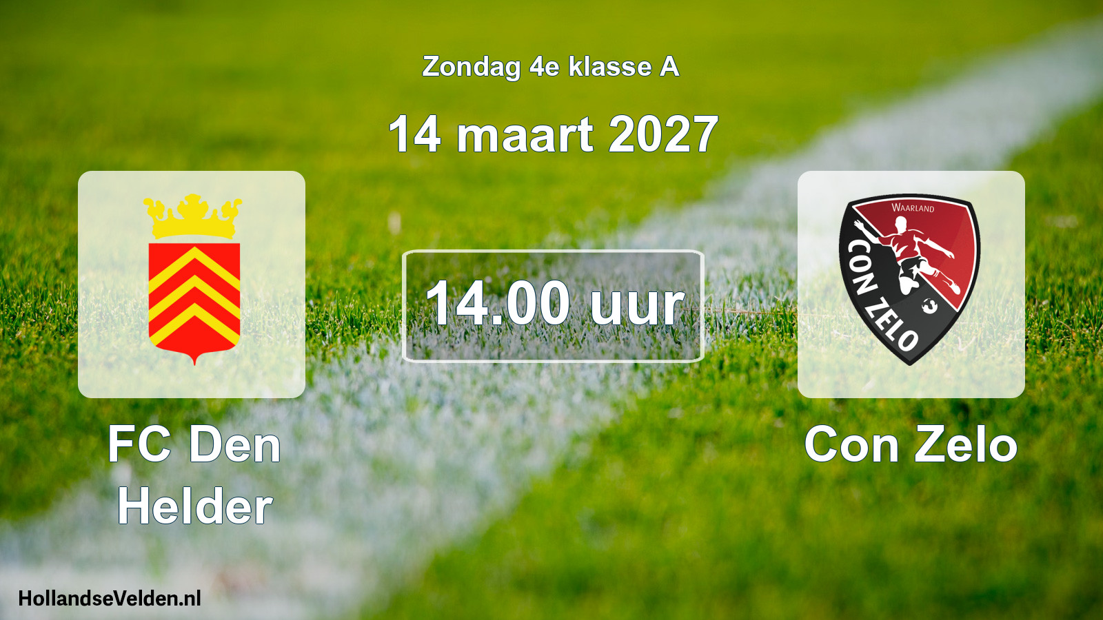 Geplande wedstrijd: FC Den Helder - Con Zelo (14 maart 2027)