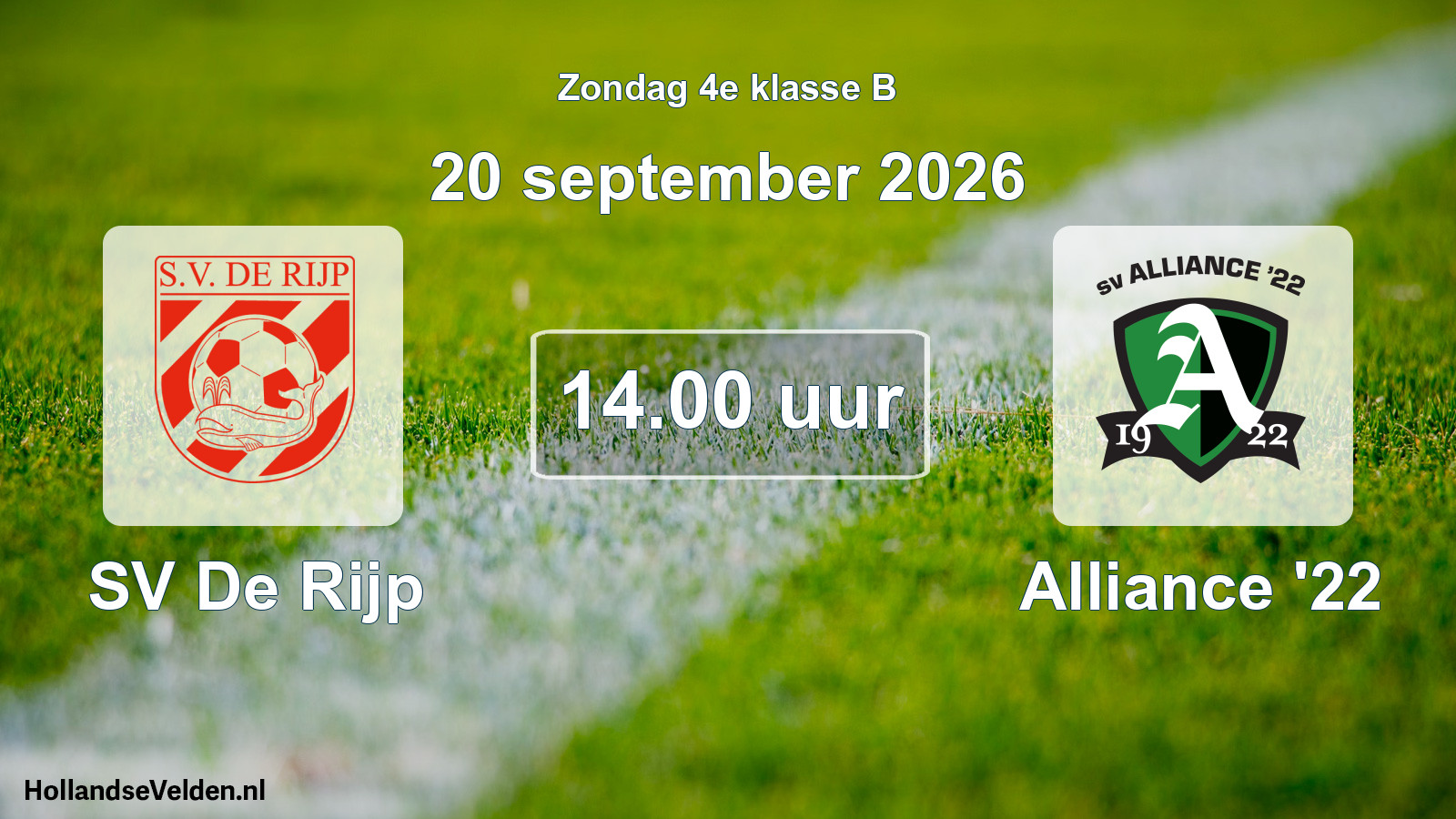Geplande wedstrijd: SV De Rijp - Alliance '22 (20 september 2026)