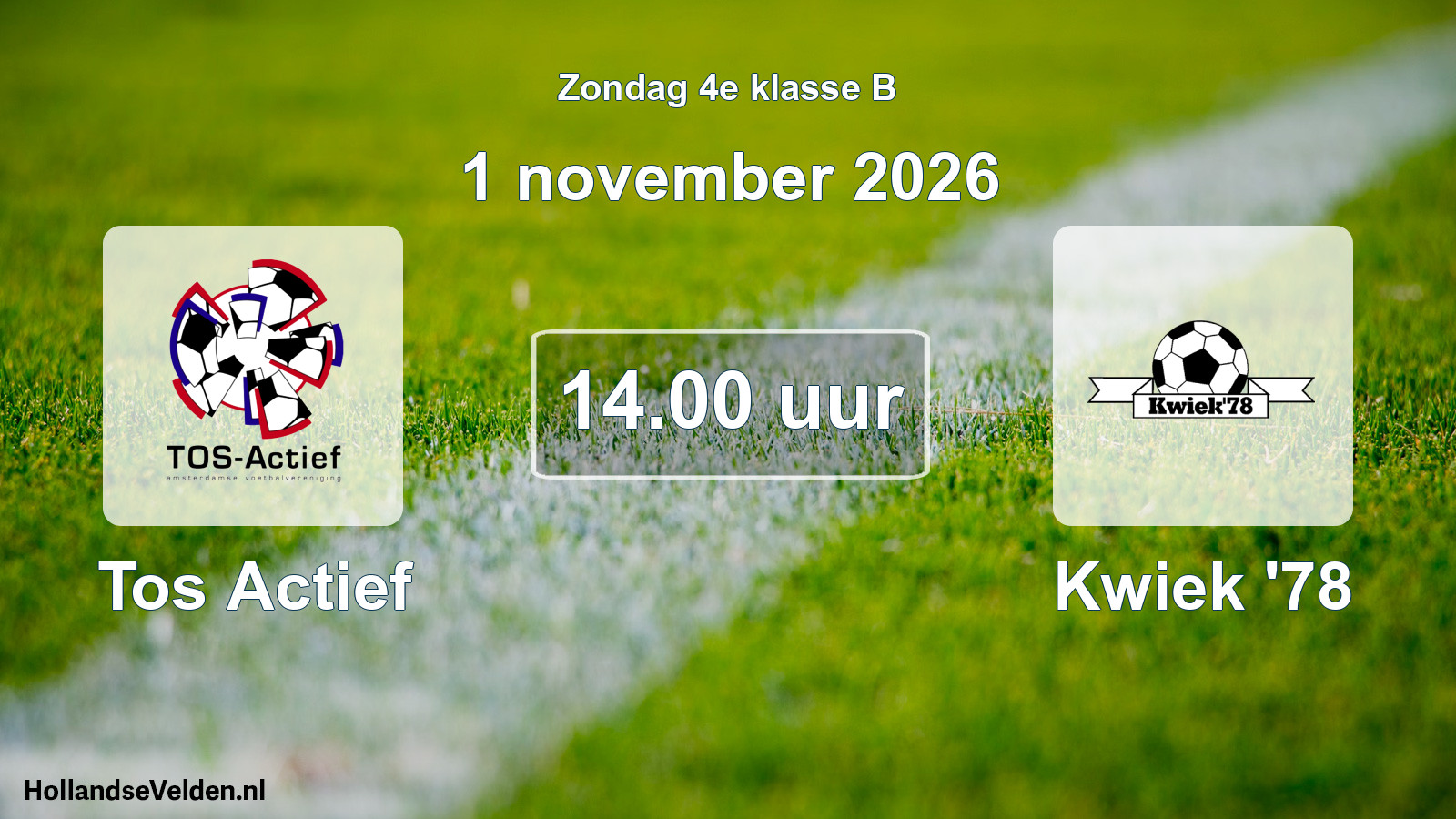 Geplande wedstrijd: Tos Actief - Kwiek '78 (1 november 2026)