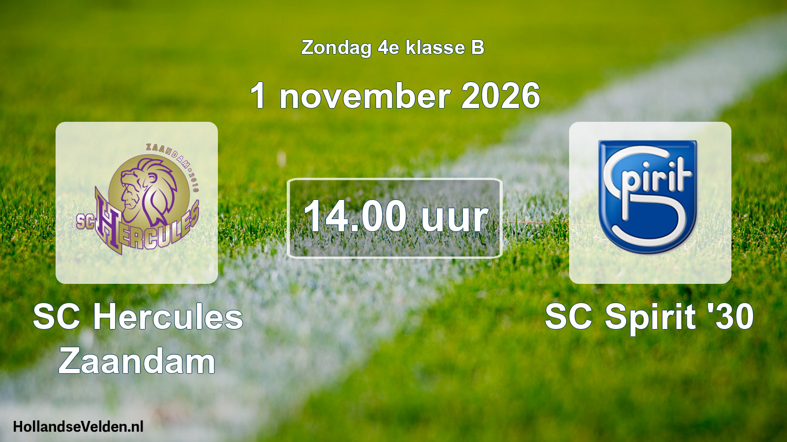 Geplande wedstrijd: SC Hercules Zaandam - SC Spirit '30 (1 november 2026)
