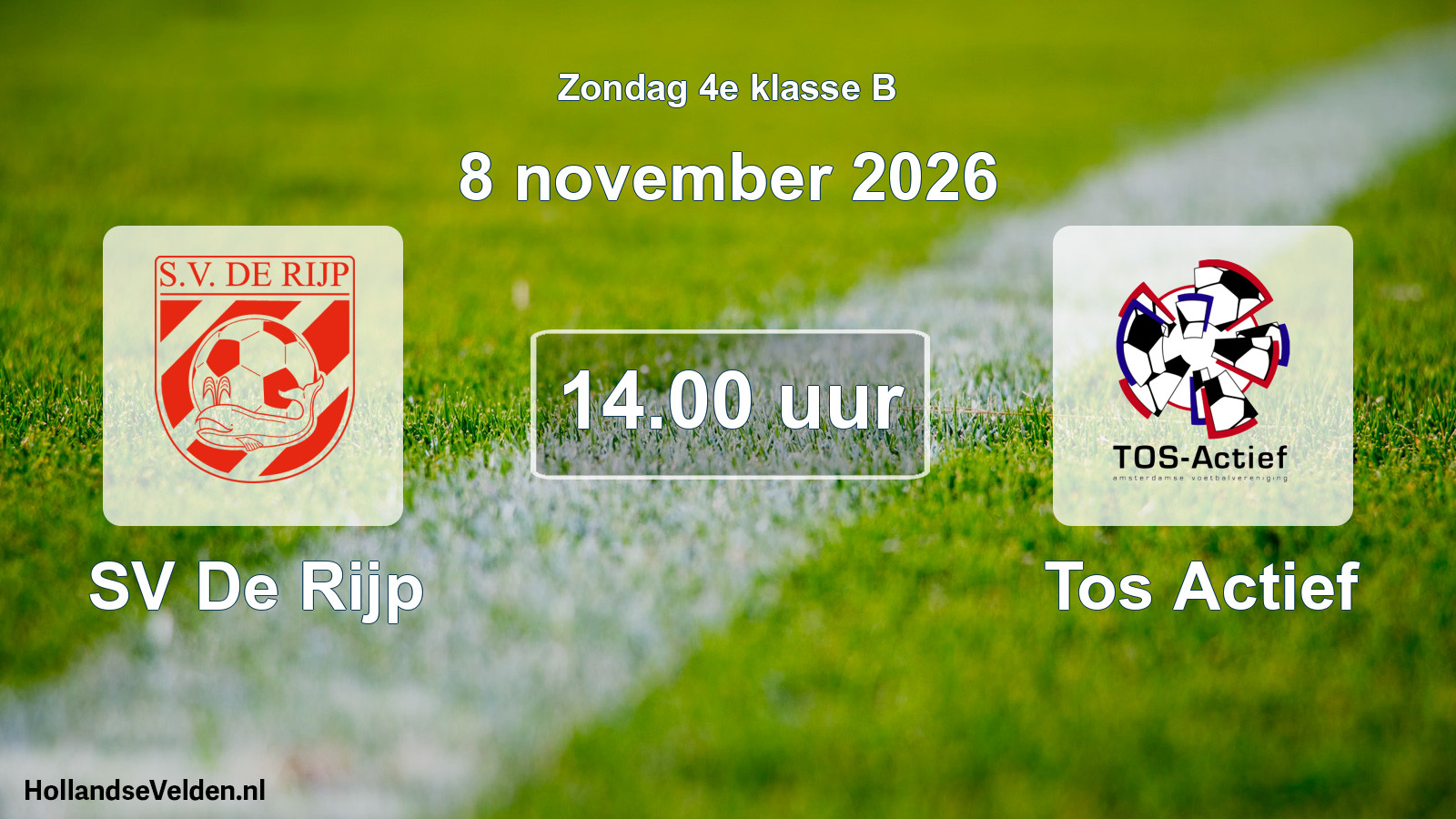 Scheduled Match: SV De Rijp - Tos Actief (8 November 2026)