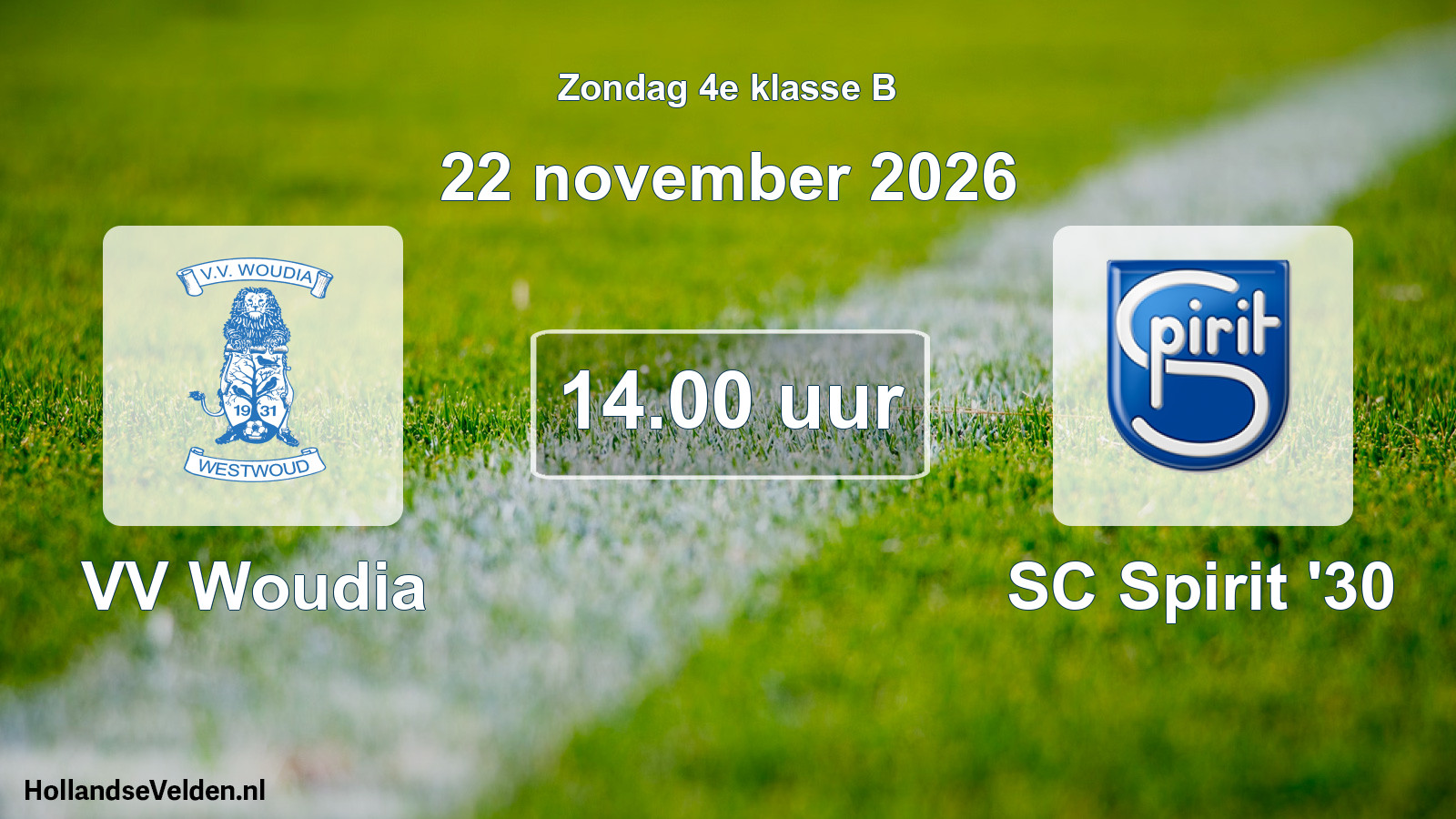 Geplande wedstrijd: VV Woudia - SC Spirit '30 (22 november 2026)