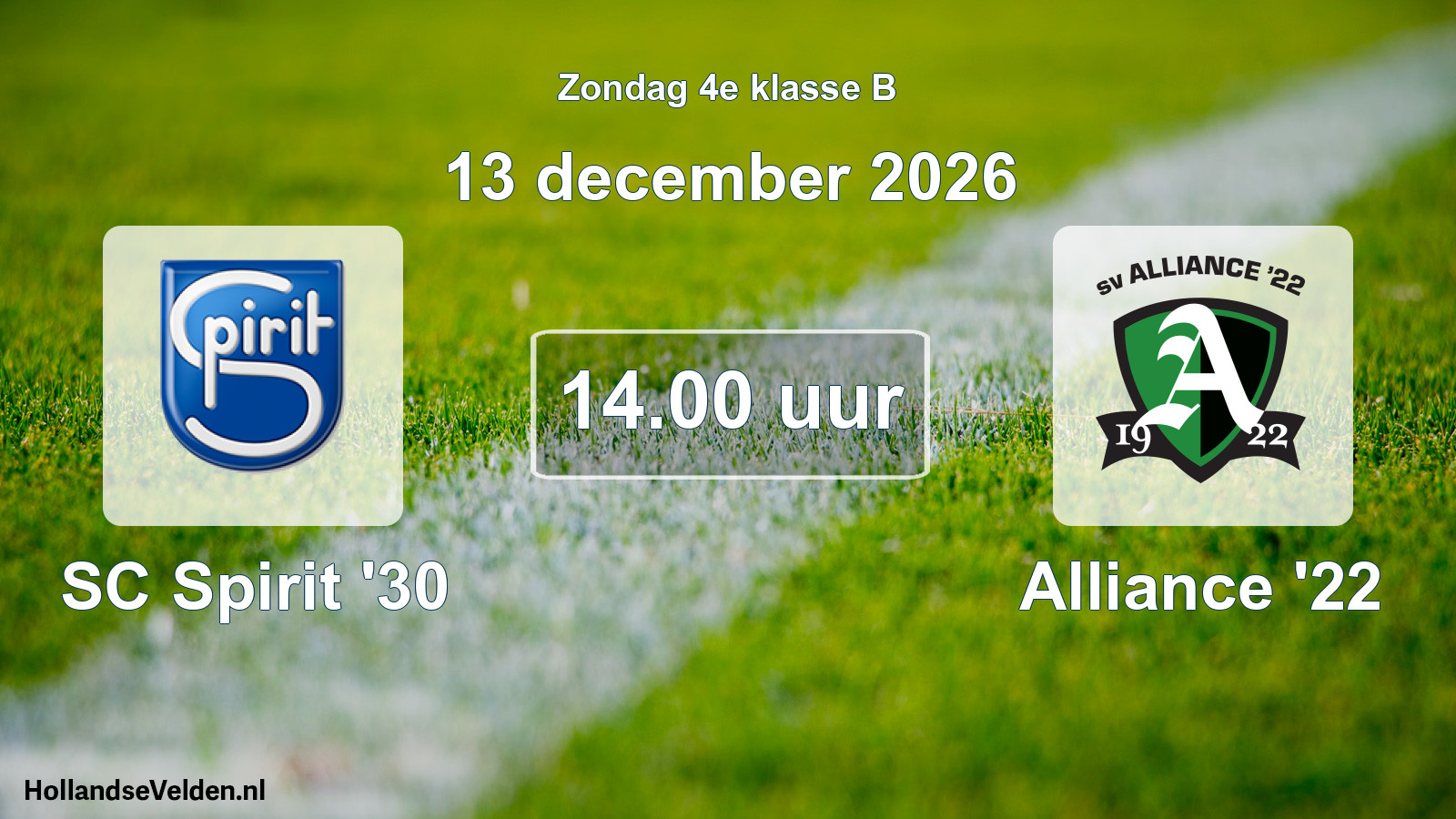 Geplande wedstrijd: SC Spirit '30 - Alliance '22 (13 december 2026)