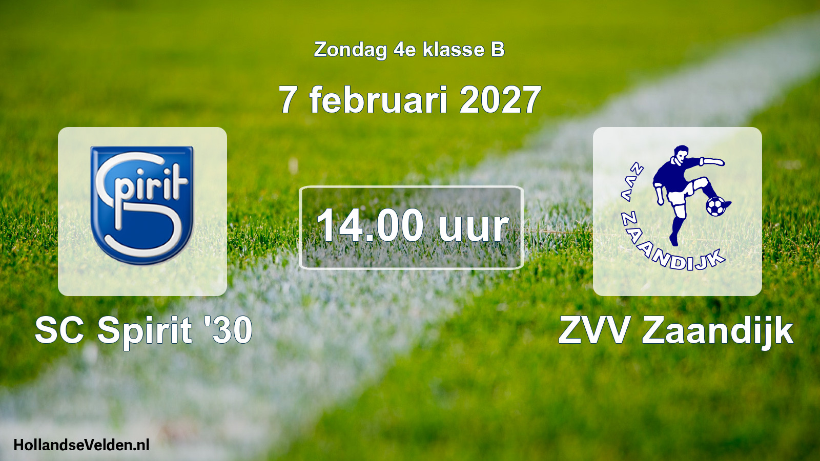 Geplande wedstrijd: SC Spirit '30 - ZVV Zaandijk (7 februari 2027)