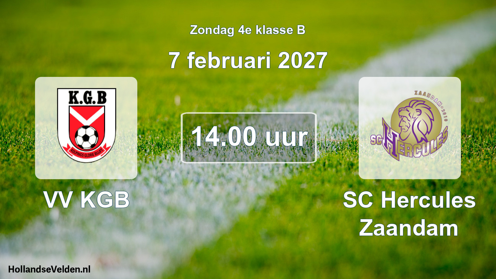 Geplande wedstrijd: VV KGB - SC Hercules Zaandam (7 februari 2027)