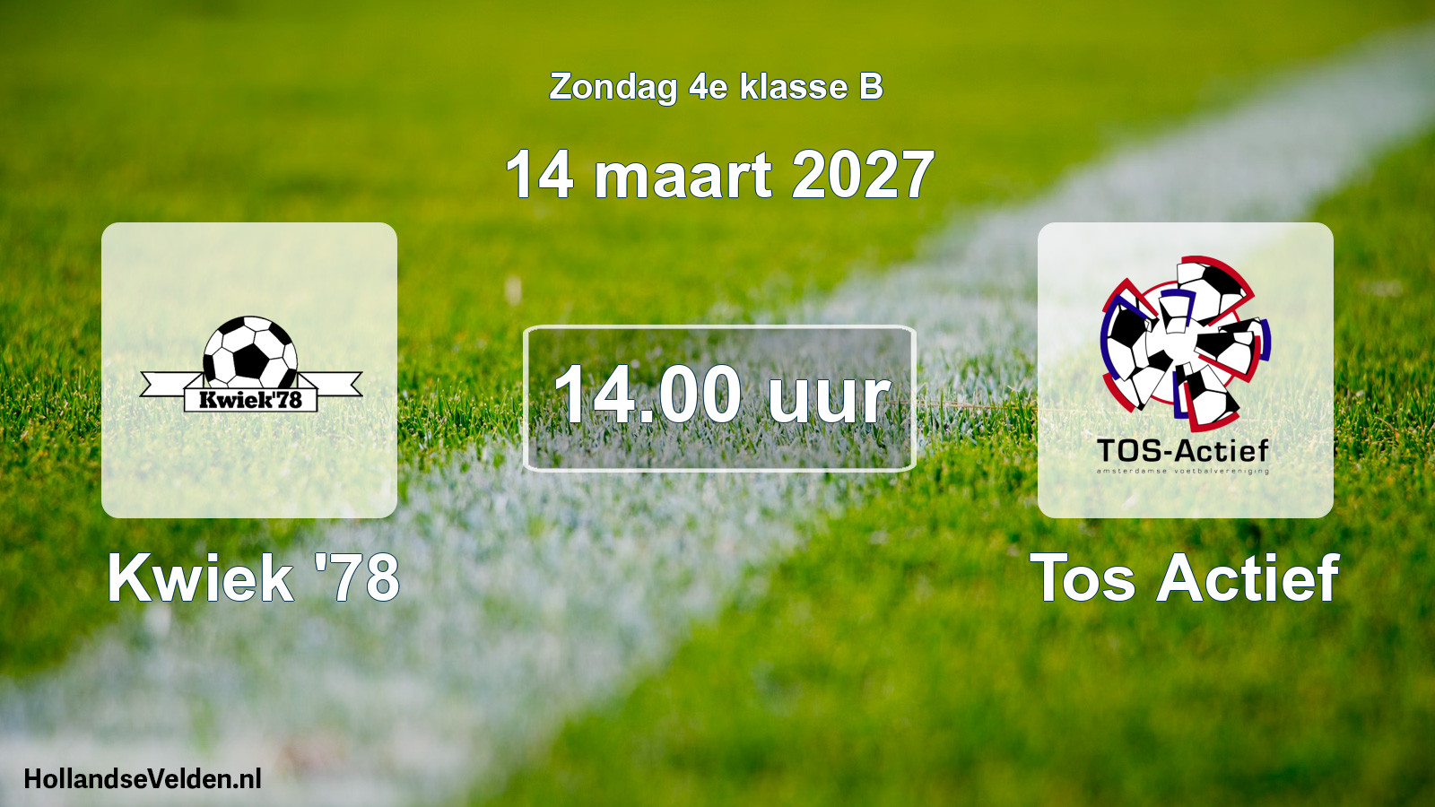 Geplande wedstrijd: Kwiek '78 - Tos Actief (14 maart 2027)