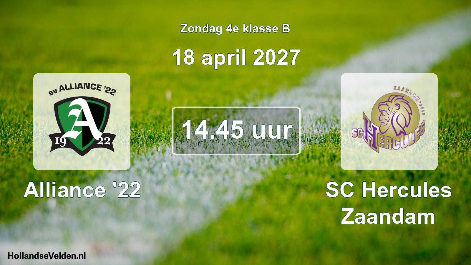 Geplande wedstrijd: Alliance '22 - SC Hercules Zaandam (18 april 2027)
