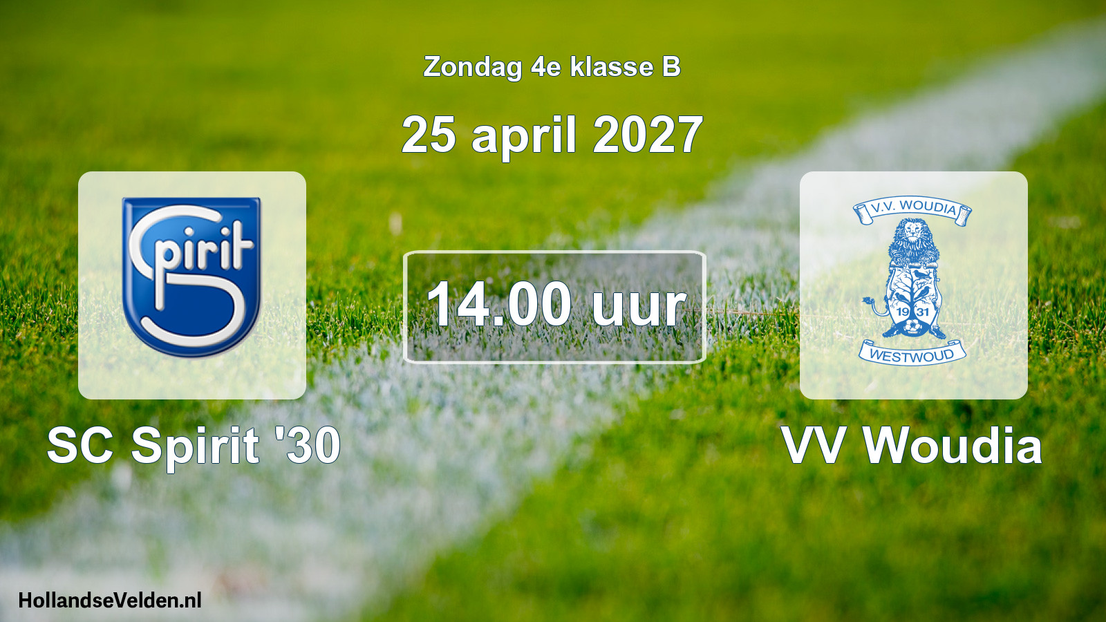 Geplande wedstrijd: SC Spirit '30 - VV Woudia (25 april 2027)