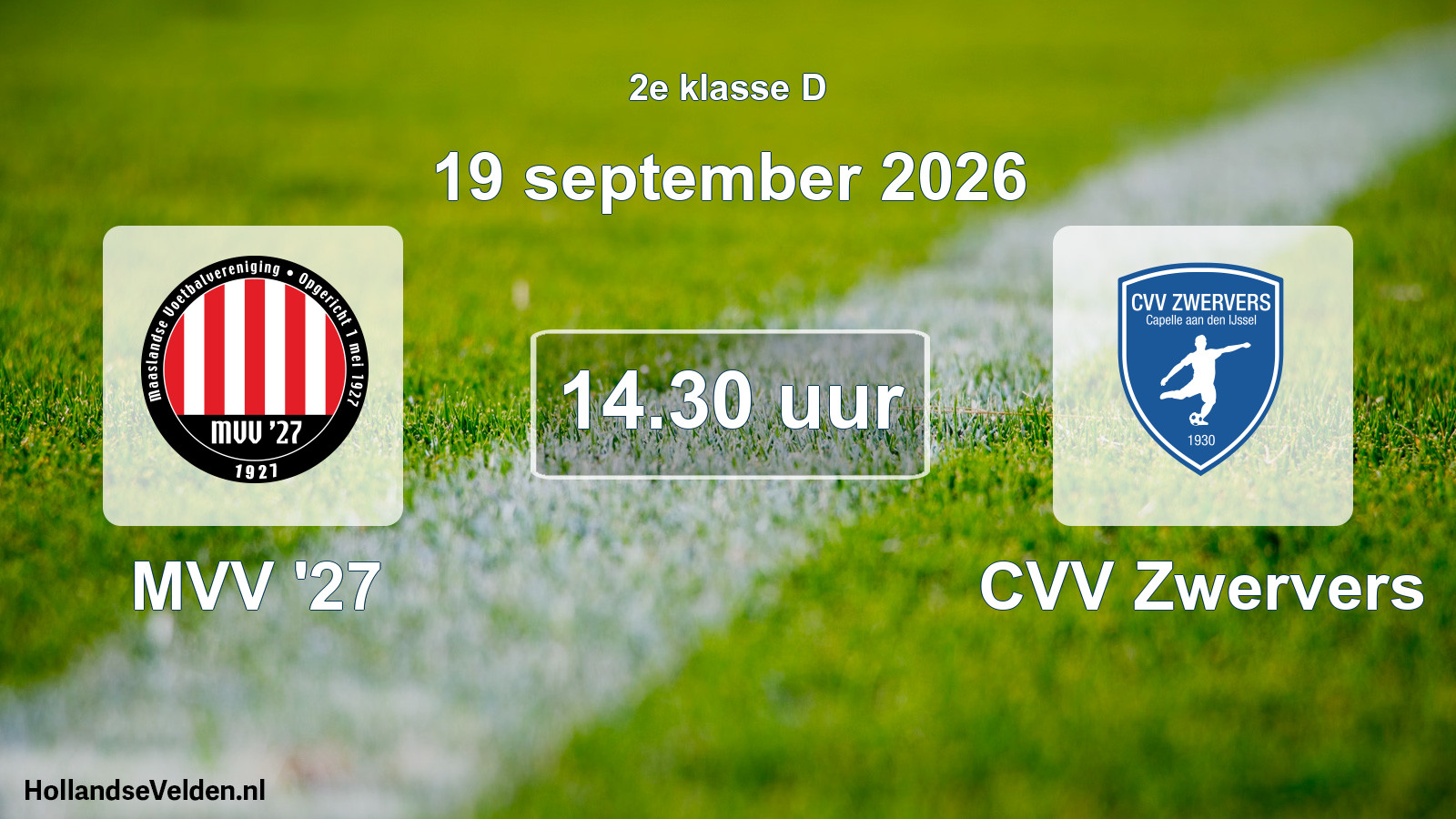 Geplande wedstrijd: MVV '27 - CVV Zwervers (19 september 2026)