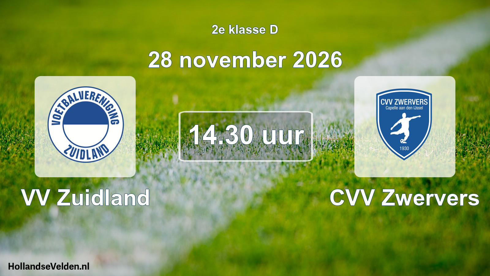 Geplande wedstrijd: VV Zuidland - CVV Zwervers (28 november 2026)