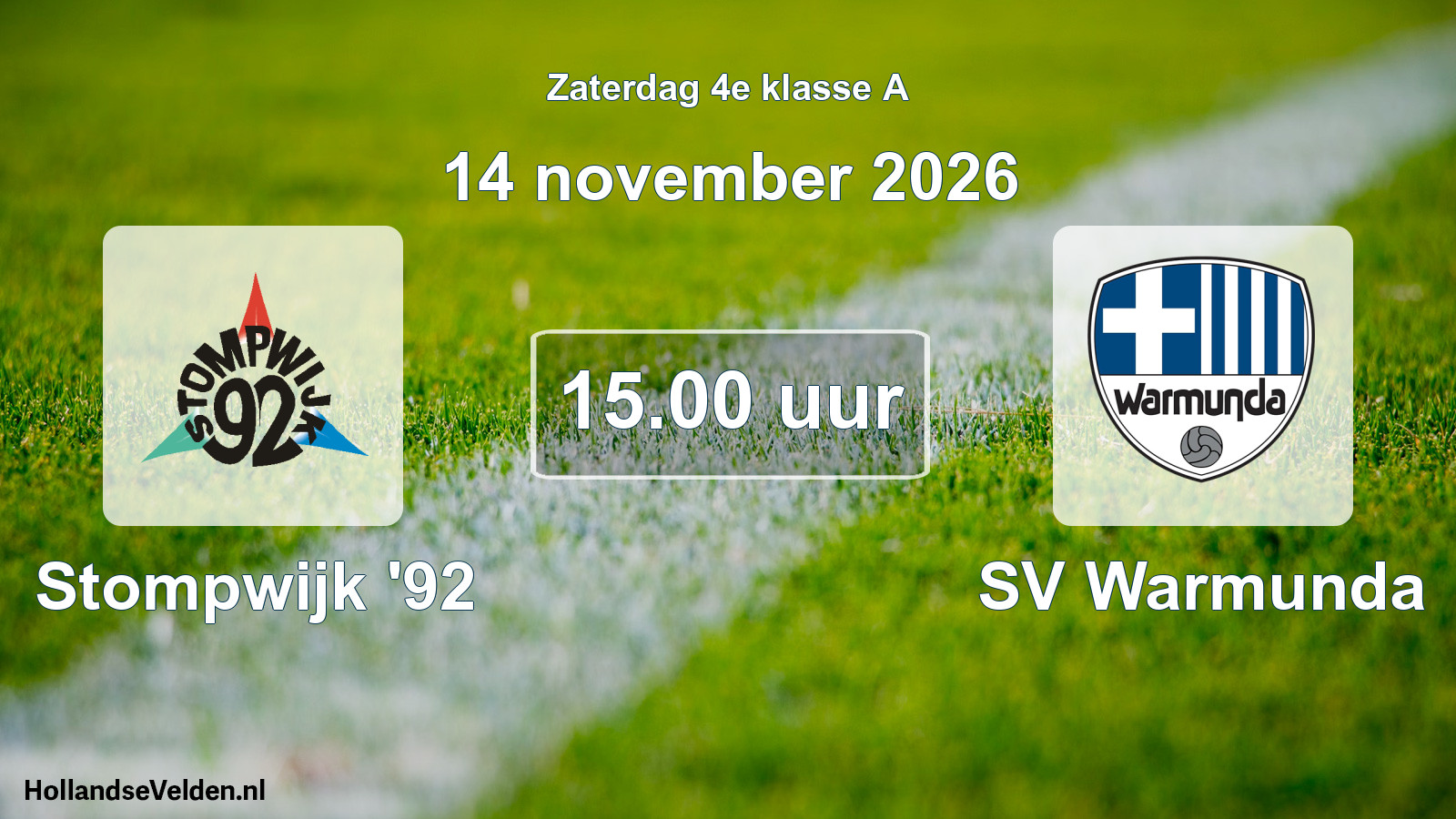 Geplande wedstrijd: Stompwijk '92 - SV Warmunda (14 november 2026)
