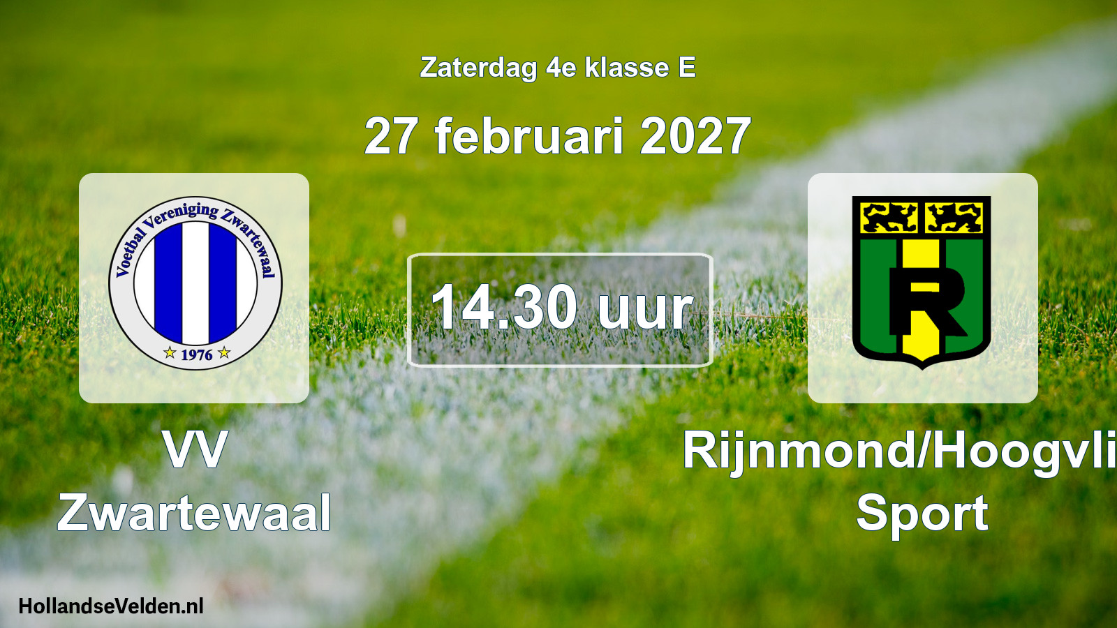 Geplande wedstrijd: VV Zwartewaal - Rijnmond/Hoogvliet Sport (27 februari 2027)