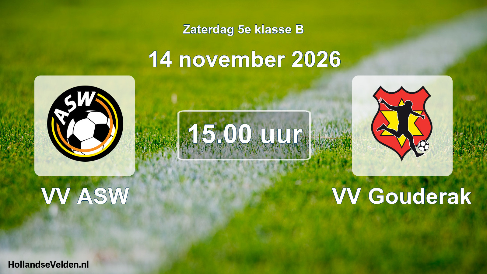 Geplande wedstrijd: VV ASW - VV Gouderak (14 november 2026)