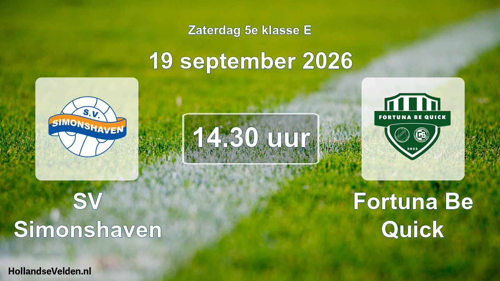 Geplande wedstrijd: SV Simonshaven - Fortuna Be Quick (19 september 2026)