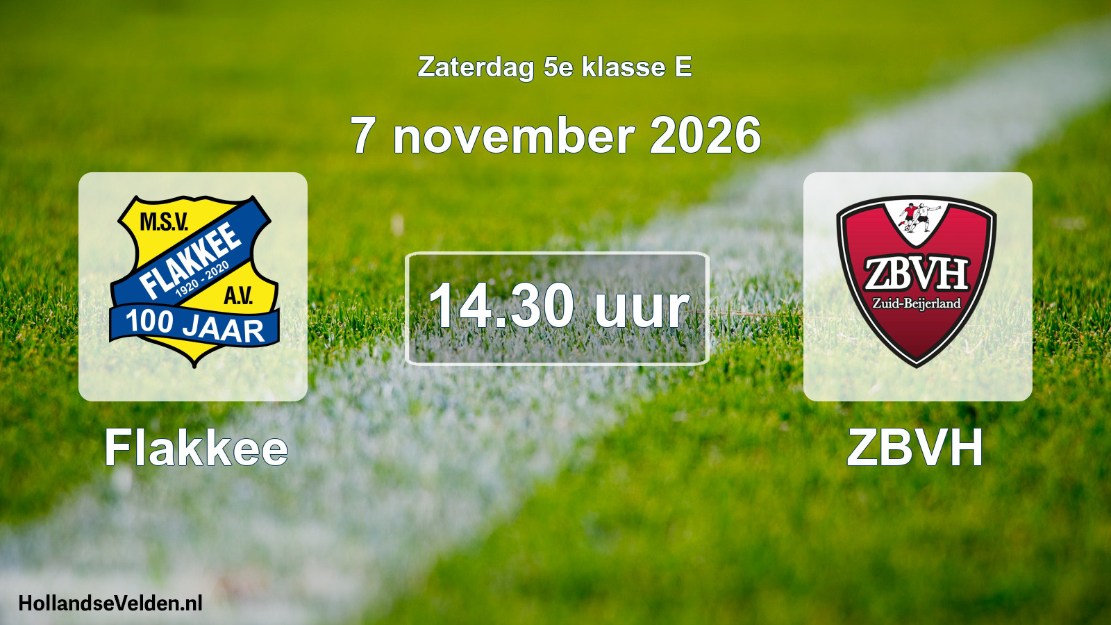 Geplande wedstrijd: Flakkee - ZBVH (7 november 2026)
