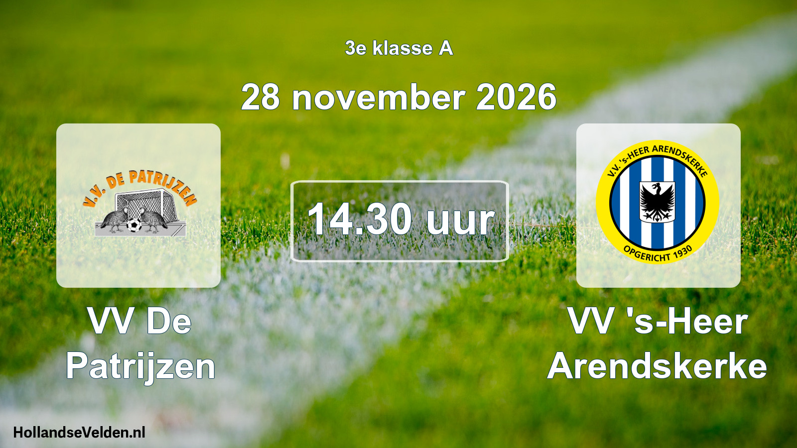 Geplande wedstrijd: VV De Patrijzen - VV 's-Heer Arendskerke (28 november 2026)