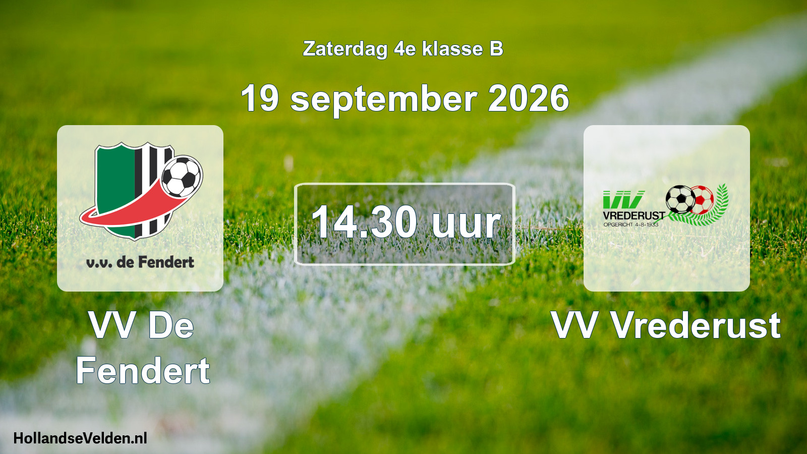 Geplande wedstrijd: VV De Fendert - VV Vrederust (19 september 2026)