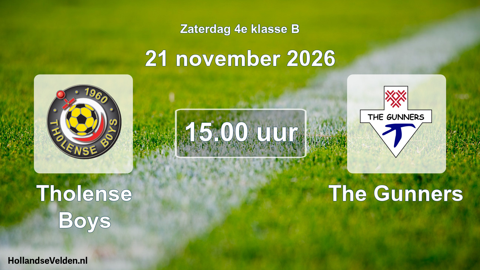 Geplande wedstrijd: Tholense Boys - The Gunners (21 november 2026)