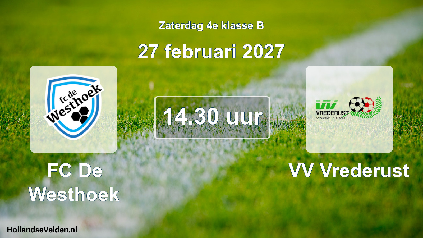 Geplande wedstrijd: FC De Westhoek - VV Vrederust (27 februari 2027)