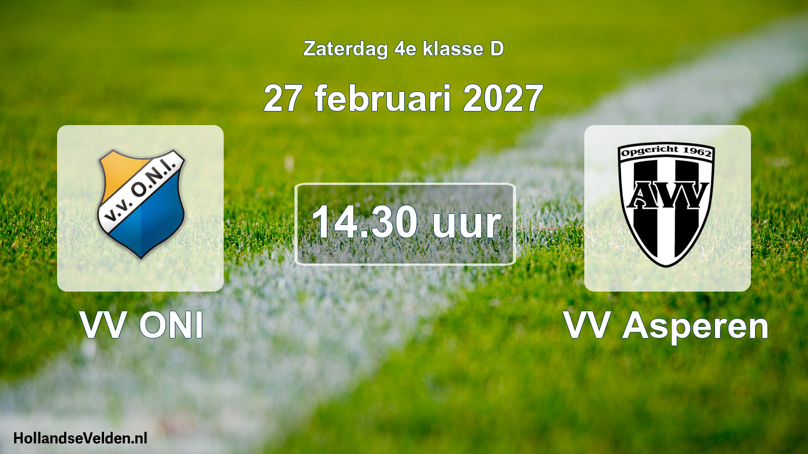 Geplande wedstrijd: VV ONI - VV Asperen (27 februari 2027)