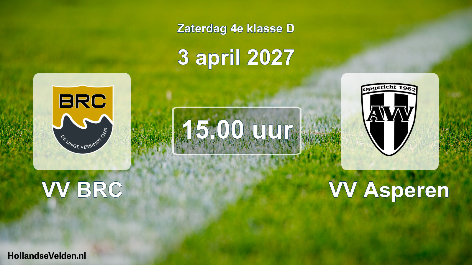Geplande wedstrijd: VV BRC - VV Asperen (3 april 2027)