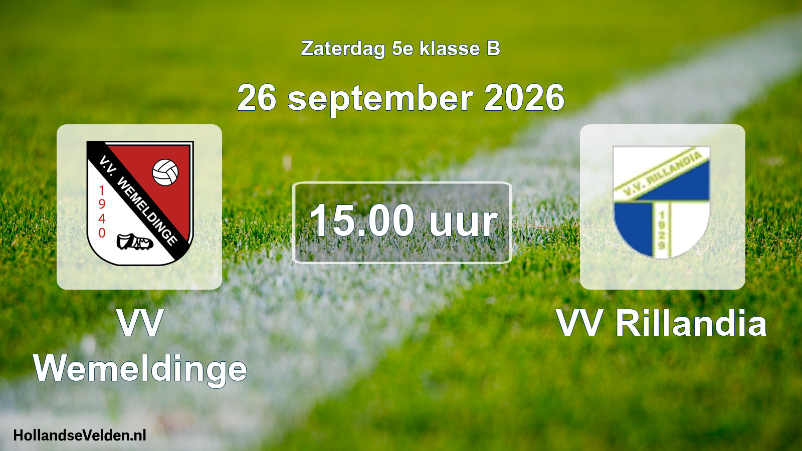 Geplande wedstrijd: VV Wemeldinge - VV Rillandia (26 september 2026)