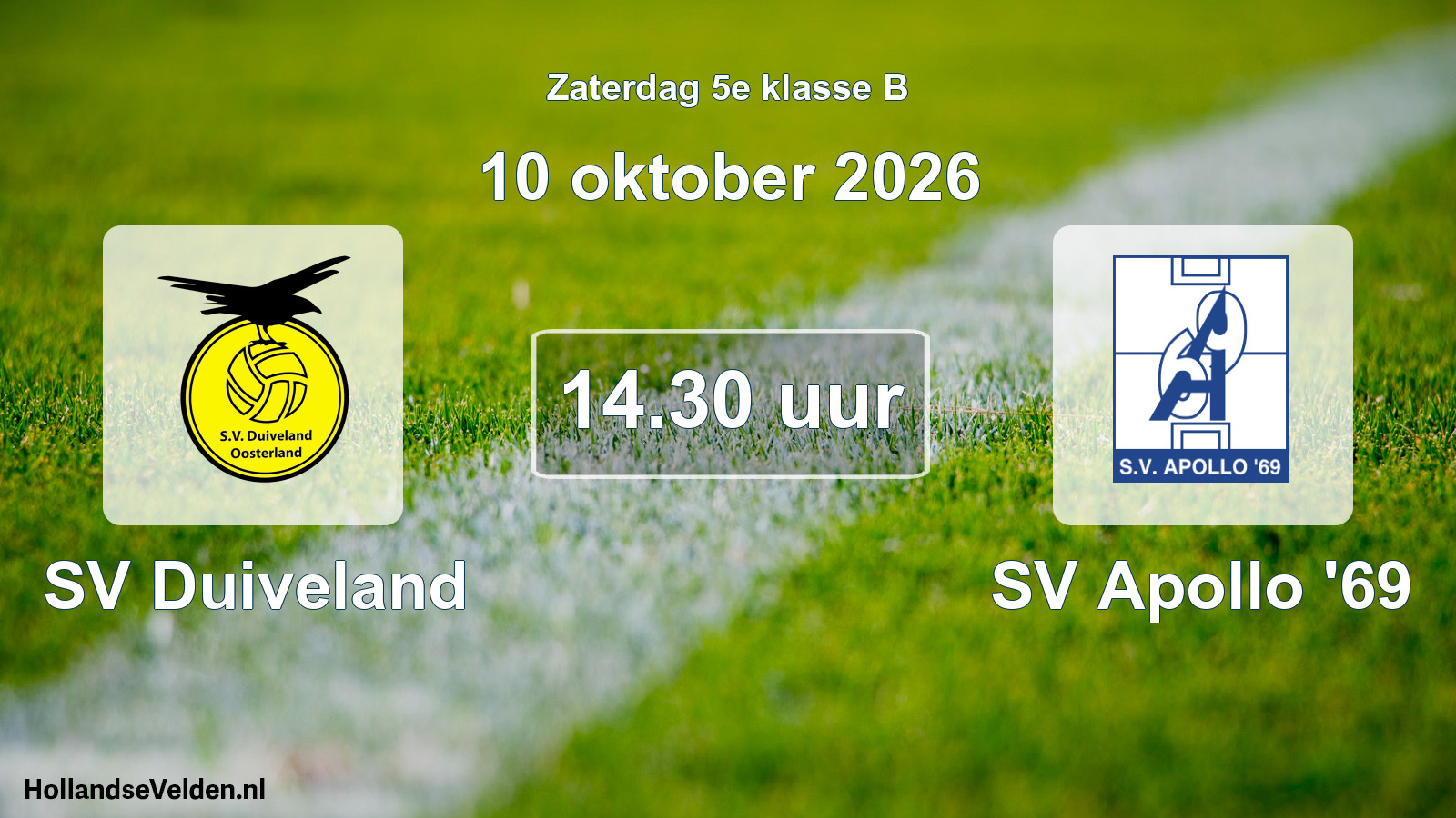 Geplande wedstrijd: SV Duiveland - SV Apollo '69 (10 oktober 2026)