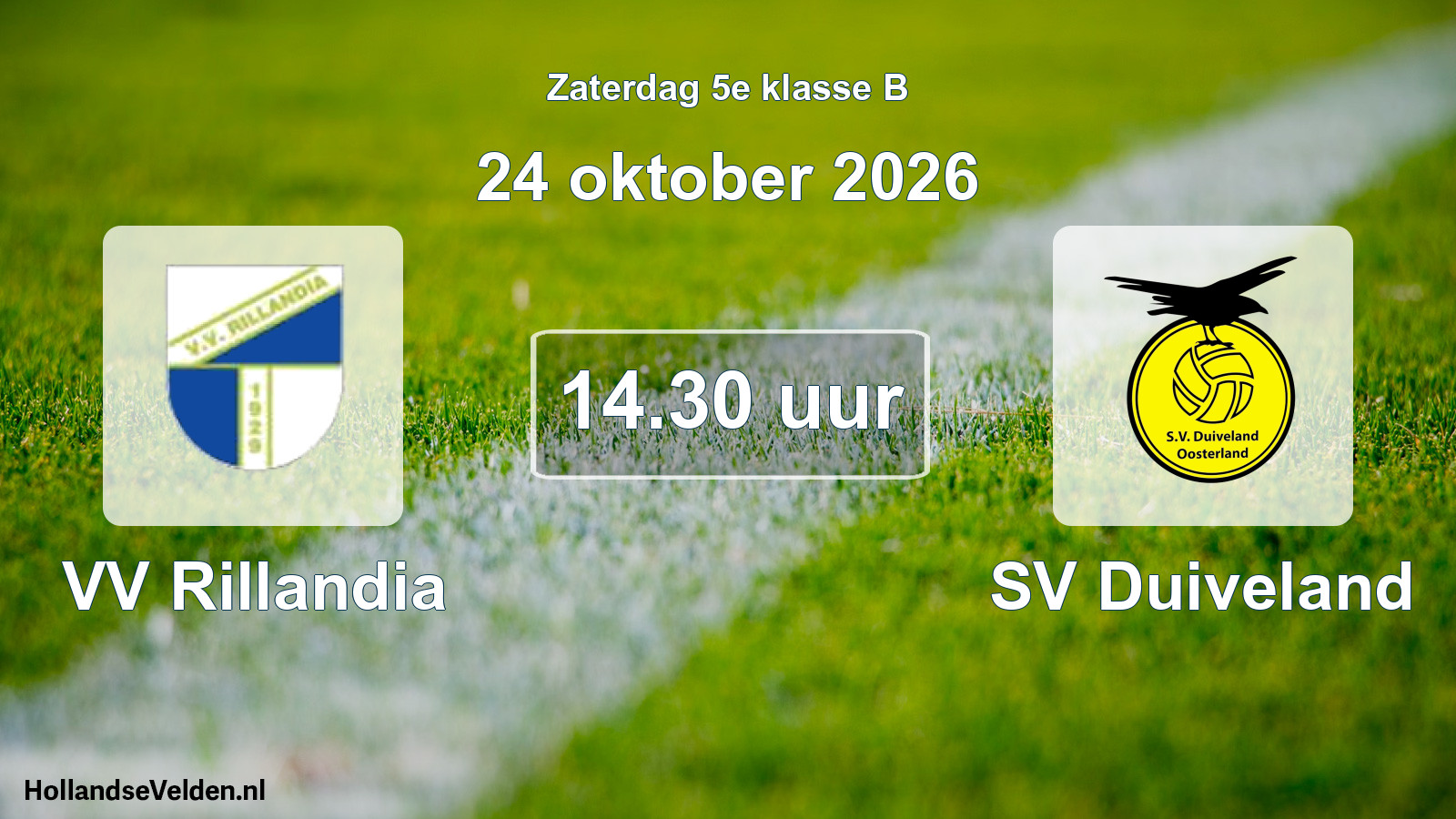 Geplande wedstrijd: VV Rillandia - SV Duiveland (24 oktober 2026)