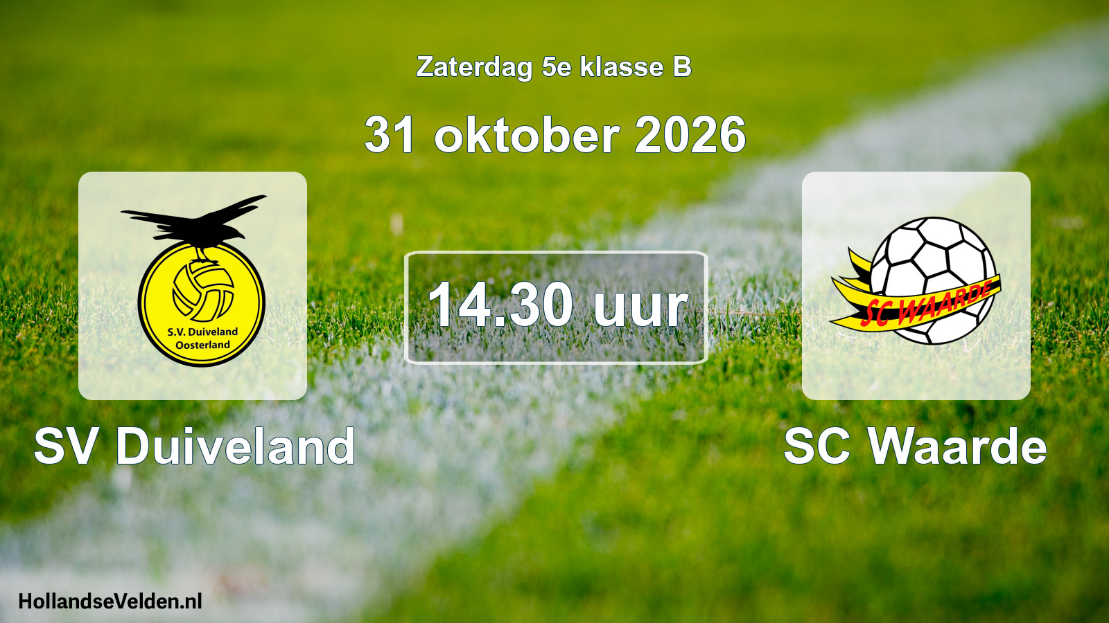 Geplande wedstrijd: SV Duiveland - SC Waarde (31 oktober 2026)