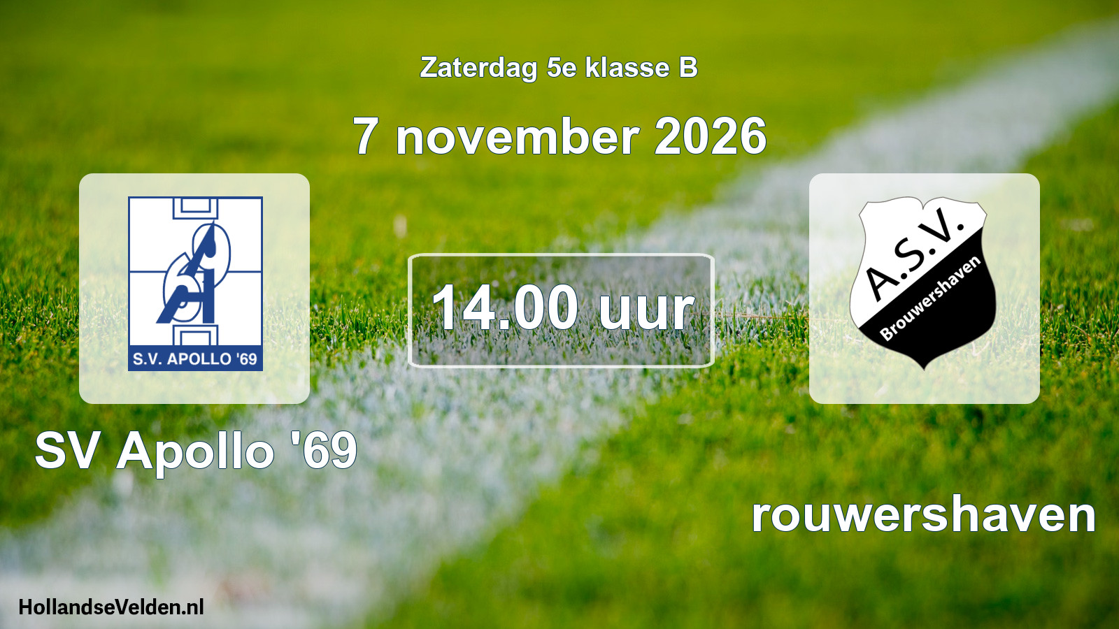 Geplande wedstrijd: SV Apollo '69 - Brouwershaven (7 november 2026)