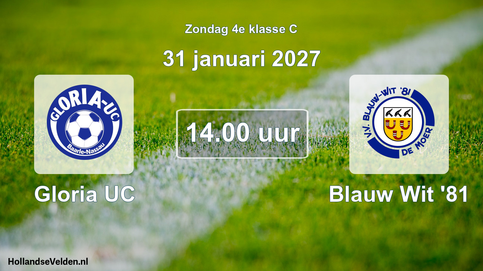 Geplande wedstrijd: Gloria UC - Blauw Wit '81 (31 januari 2027)