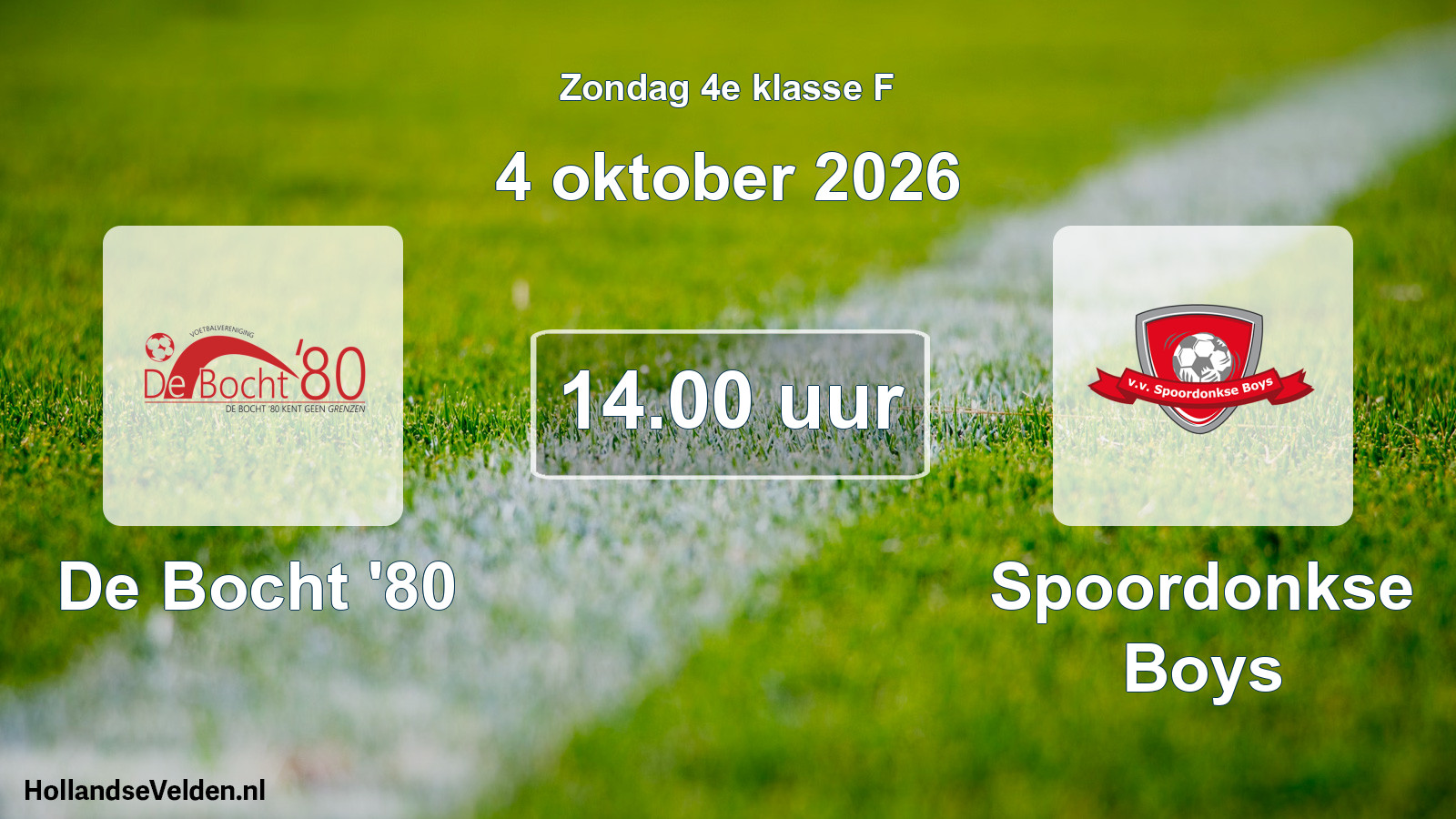 Geplande wedstrijd: De Bocht '80 - Spoordonkse Boys (4 oktober 2026)
