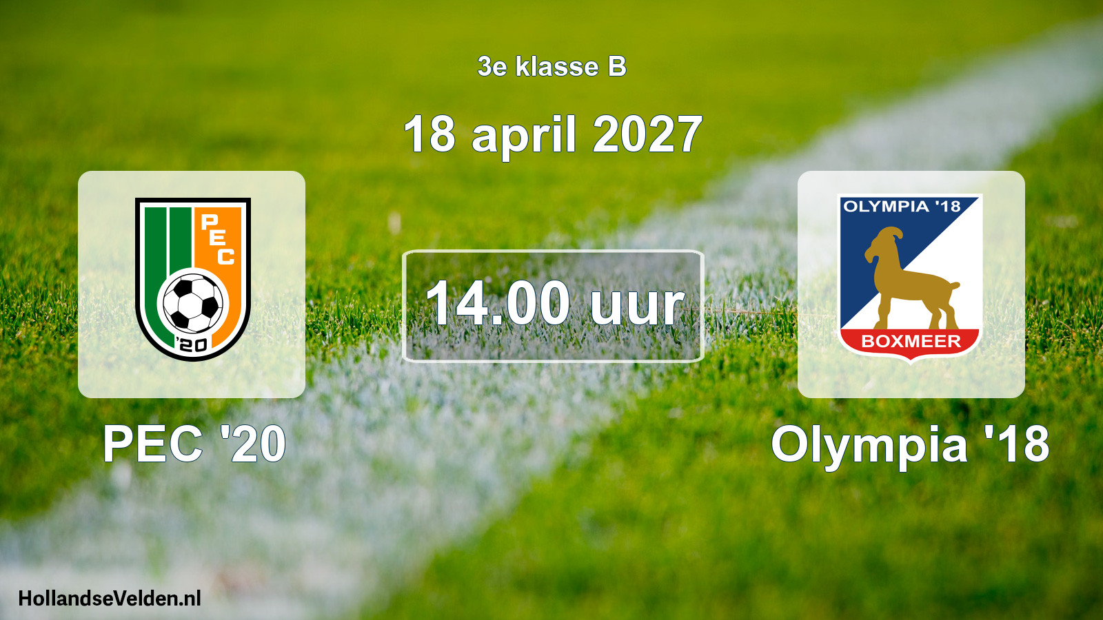 Geplande wedstrijd: PEC '20 - Olympia '18 (18 april 2027)