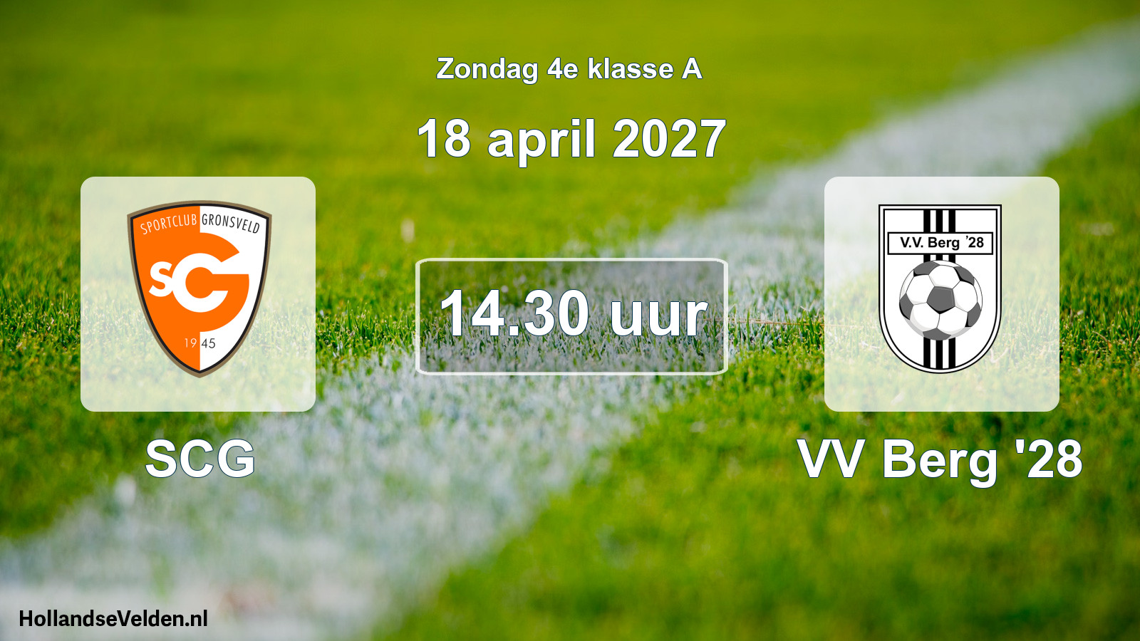 Geplande wedstrijd: SCG - VV Berg '28 (18 april 2027)