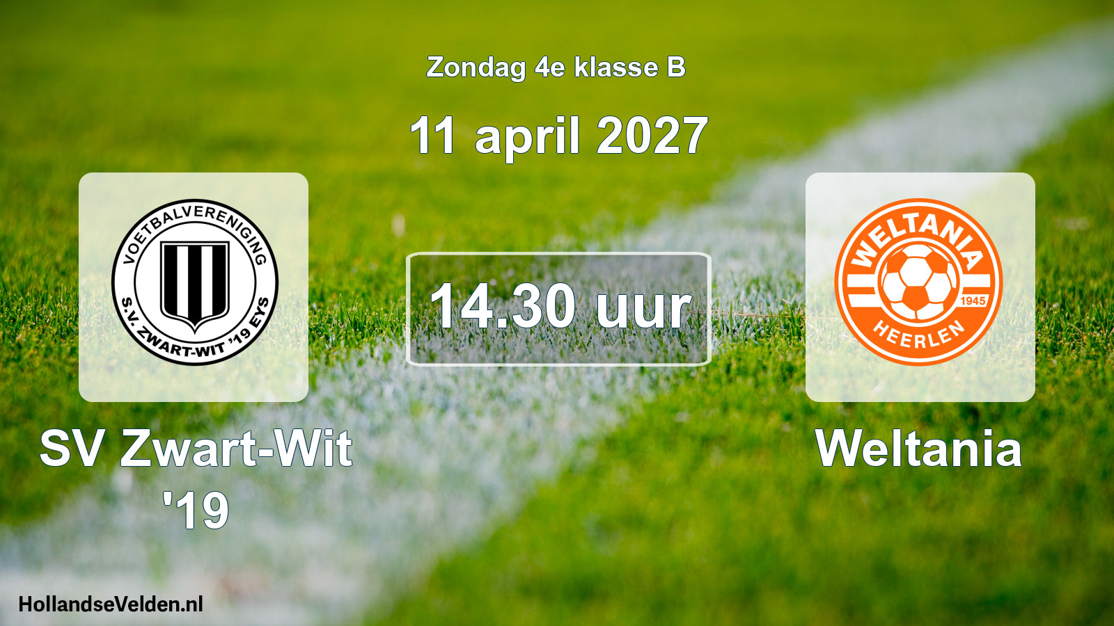 Geplande wedstrijd: SV Zwart-Wit '19 - Weltania (11 april 2027)